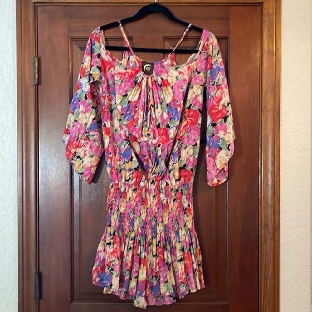 Blu Moon cold shoulder smocked hips mini dress size S